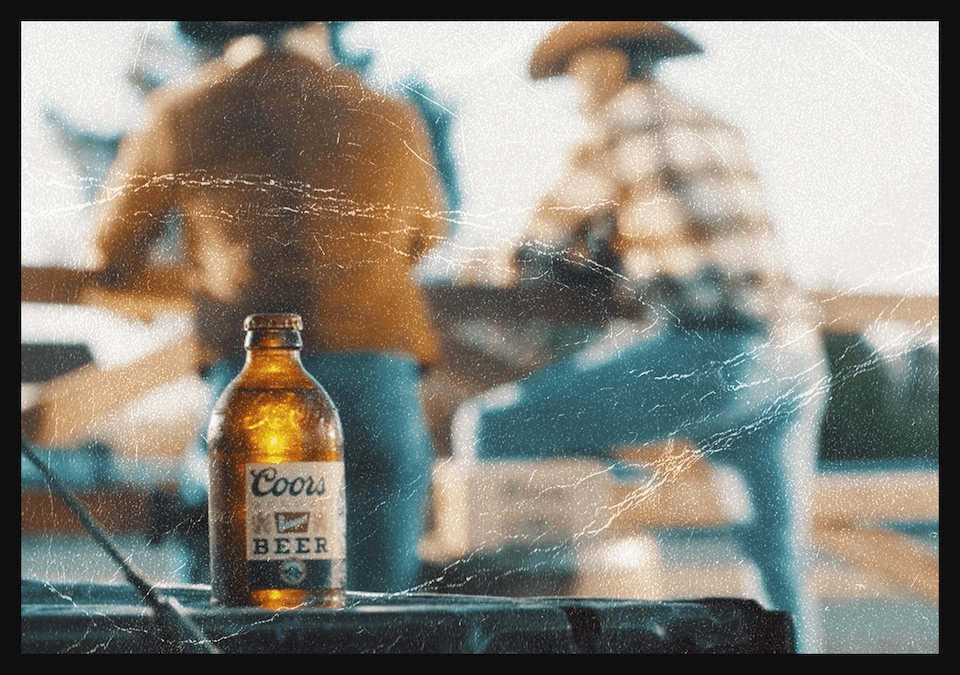 coors beer bottle with men on the background
