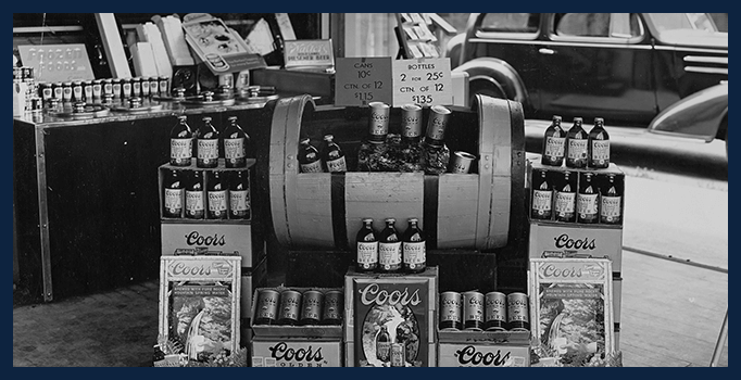 Coors Golden Export Stubby and cans floor display